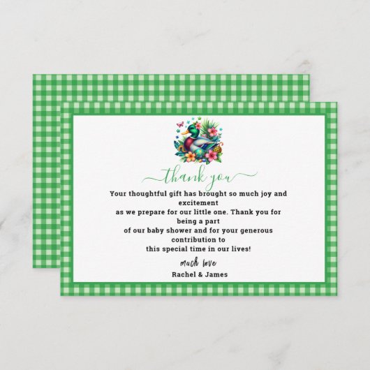 グリーンウォーター色1ラッキーダックボーイ1st誕生日 サンキューカード (正面/裏面)