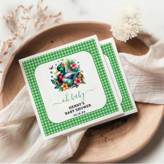 グリーンウォーター色1ラッキーダックボーイ1st誕生日 スタンダードカクテルナプキン