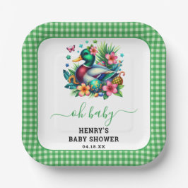 グリーンウォーター色1ラッキーダックボーイ1st誕生日 ペーパープレート