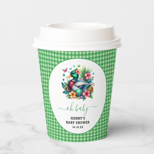 グリーンウォーター色1ラッキーダックボーイ1st誕生日 紙コップ (裏面)