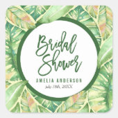 グリーンウォーター葉カラートロピカルブライダルシャワー スクエアシール (正面)