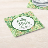 グリーンウォーター葉カラートロピカルベビーシャワー スクエアペーパーコースター (アングル)