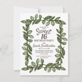 グリーンウォーター葉カラー金ゴールドスイート16 招待状 (正面)