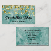 グリーンウォーター金ゴールドドロップヘア爪、 ネイルメイクアップサロン 名刺 (正面/裏面)