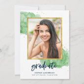 グリーンウォーター金ゴールド写真大学院卒業パーティー 招待状 (正面)