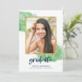 グリーンウォーター金ゴールド写真大学院卒業パーティー 招待状 (スタンド正面)