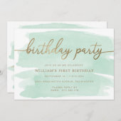 グリーンウォーター金ゴールド誕生日パーティーの招待 招待状 (正面/裏面)