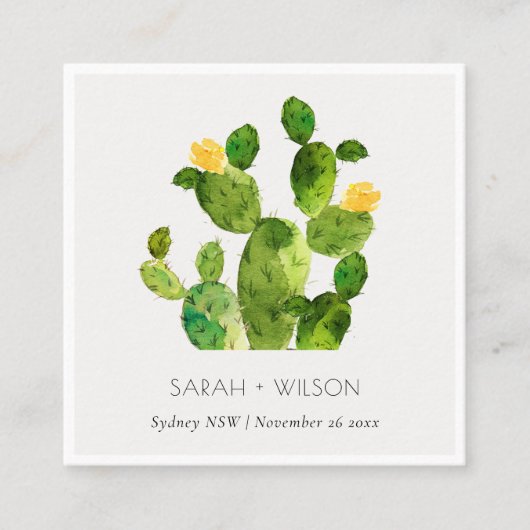 グリーンウォーター・カラー砂漠サボテンの結婚ウェブサイト スクエア名刺 (正面)