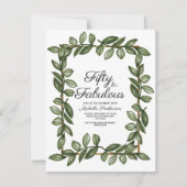 グリーンウォータ葉ーカラー金ゴールド50誕生日 招待状 (正面)