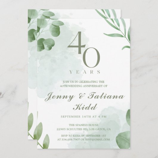 グリーンウォー離れターカラー結婚40周年 招待状 (正面/裏面)