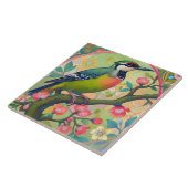 グリーンウッドペッカーバードオリエンタルアジアピンクフローラ タイル (側面)