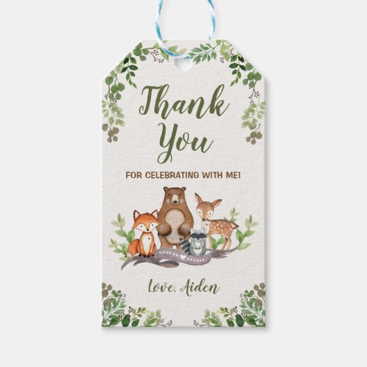 グリーンウッドランドアニマルズベビーシャワー誕生日 ギフトタグ (正面)