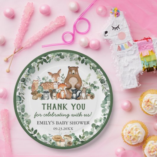 グリーンウッドランドアニマルズベビーシャワー誕生日 ペーパープレート (パーティー)