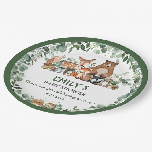 グリーンウッドランドアニマルズベビーシャワー誕生日P ペーパープレート (アングル)