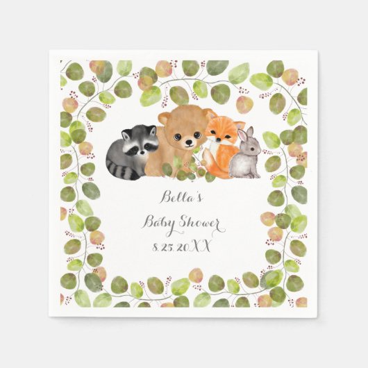 グリーンウッドランドアニマル紙ナプキンス スタンダードカクテルナプキン (正面)