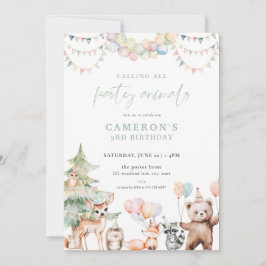 グリーンウッドランドパーティー動物誕生日招待状 招待状