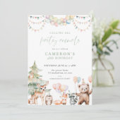 グリーンウッドランドパーティー動物誕生日招待状 招待状 (スタンド正面)