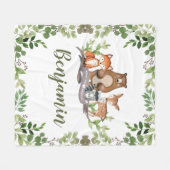 グリーンウッドランドフォレストアニマルズボーイ子供部屋 フリースブランケット (正面(横))