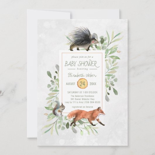 グリーンウッドランドフォレストベビーシャワー招待状 (正面)