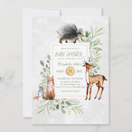 グリーンウッドランドフォレストベビーシャワー招待状 (正面)