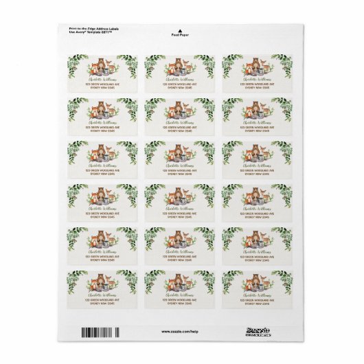 グリーンウッドランドベビーアニマルズフォレスト差出人住所 ラベル (フルシート)