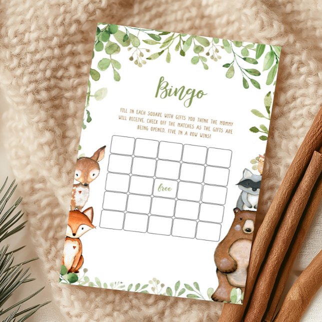 グリーンウッドランドベビーシャワービンゴゲーム (Woodland Animals Baby Shower Bingo Game)