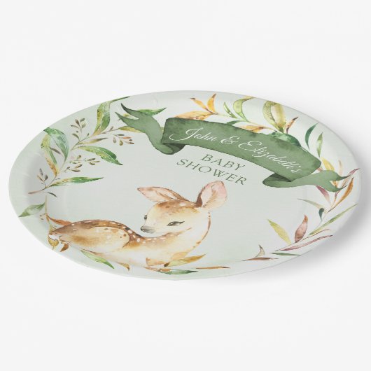 グリーンウッドランドベビーディアカスタムベイビーシャワー ペーパープレート (アングル)