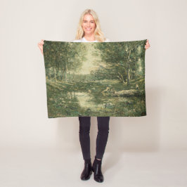 グリーンウッドランドランドスケープ(ヴィンテージアート) フリースブランケット