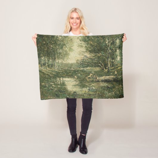グリーンウッドランドランドスケープ(ヴィンテージアート) フリースブランケット (インサイチュ)