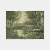 グリーンウッドランドランドスケープ(ヴィンテージアート) フリースブランケット (正面(横))