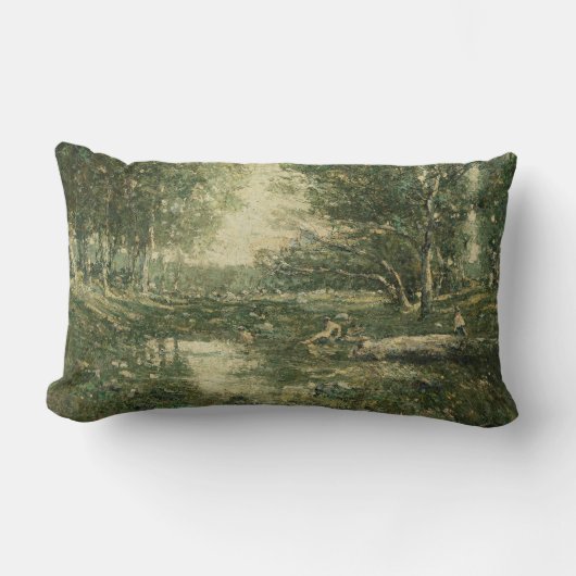 グリーンウッドランドランドスケープ(ヴィンテージアート) ランバークッション (正面)