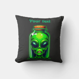 グリーンエイリアンインボトルNeon Sci-Fiイラストレーション クッション