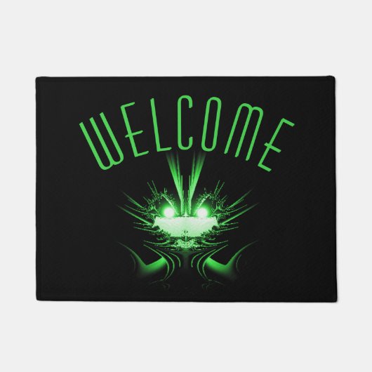グリーンエイリアンドラゴンwアイ白熱［赤熱］光を放つズ ドアマット (正面)