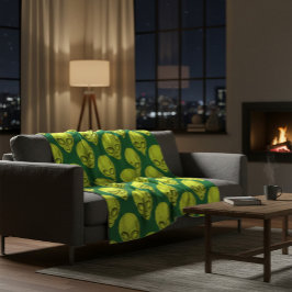 グリーンエイリアンヘッドフリースブランケット フリースブランケット