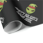 グリーンエイリアン小妖精や小人ヘッドカスタムブラッククリスマス ラッピングペーパー (ロールコーナー)