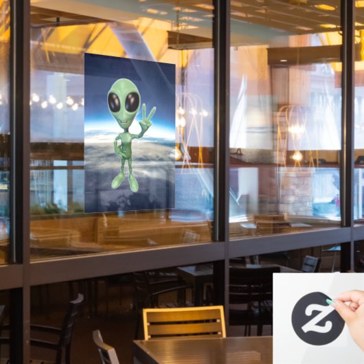 グリーンエイリアン平和Vサイン ウィンドウサイン (レストラン窓)