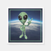 グリーンエイリアン平和Vサイン スタンダードカクテルナプキン (正面)