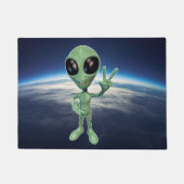 グリーンエイリアン平和Vサイン ドアマット (正面)