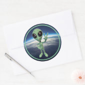 グリーンエイリアン平和Vサイン ラウンドシール (封筒)