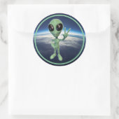 グリーンエイリアン平和Vサイン ラウンドシール (バッグ)