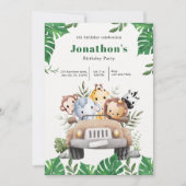 グリーンエステティックサファリ動物の誕生日招待状 招待状 (正面)