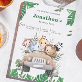 グリーンエステティックサファリ動物の誕生日招待状 招待状