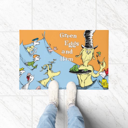 グリーンエッグス・アンド・ハムの水辺のシーン Dr. Seuss ドアマット (室内)