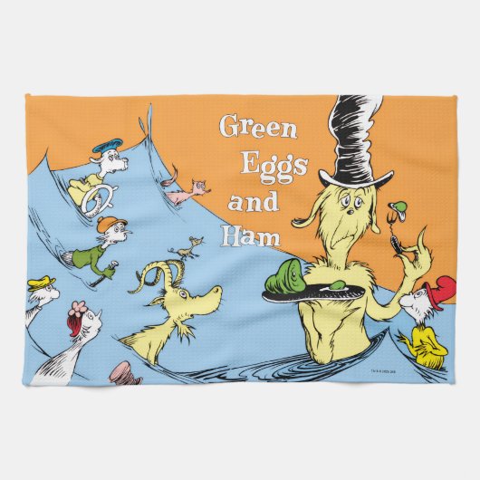 グリーンエッグス・アンド・ハムの水辺のシーン Dr.Seuss(ドクター・スース) キッチンタオル (横)