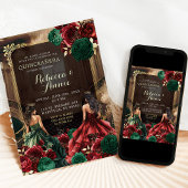 グリーンエメラルドとブルガンディーレッドフローラキンセアニラ 招待状