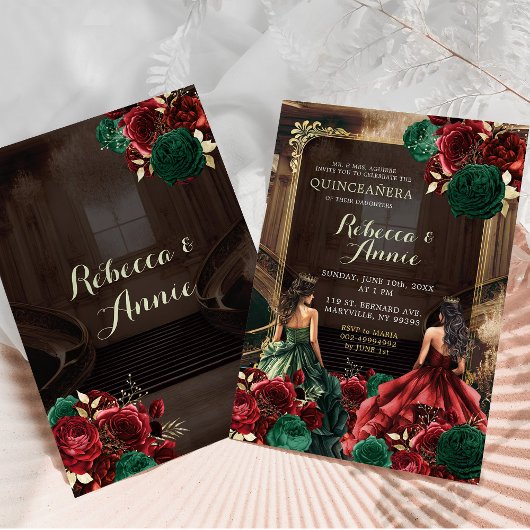 グリーンエメラルドとブルガンディーレッドフローラキンセアニラ 招待状