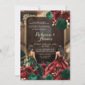 グリーンエメラルドとブルガンディーレッドフローラキンセアニラ 招待状 (正面)