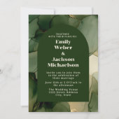 グリーンエメラルドオリーブ金ゴールドフローラアーチ結婚ーズ 招待状 (正面)