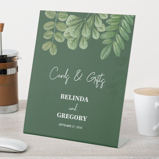 グリーンエメラルドグリーンウェディングカードギフト 台座サイン (インサイチュ)