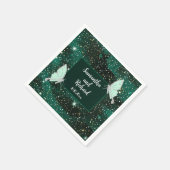 グリーンエメラルドブラックグリッター結婚ズ スタンダードカクテルナプキン (角)